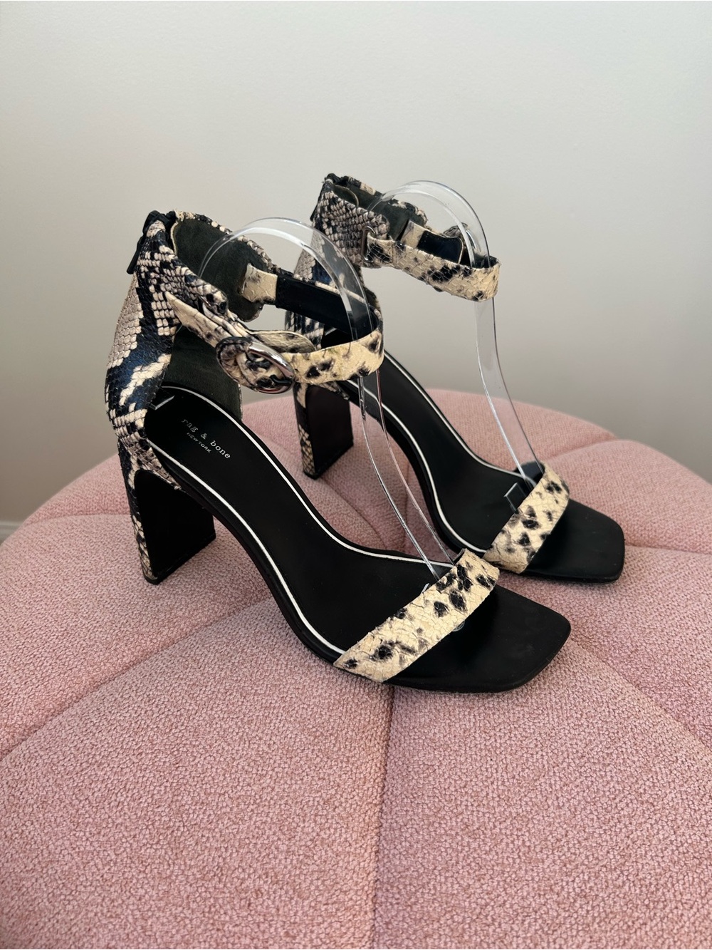 rag & bone Ellis Snake Print Leather Block Heel Sandals Size 39 (US 9) EUC